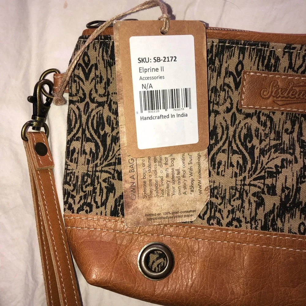 NWT Sixtease Elprine ll Upcycled Cloth and Leather Large Size BTS Wristlet